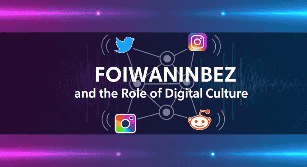 FOIWANINBEZ and the Role of Digital Culture with social media icons representing Twitter, Instagram, and Reddit in a digital network.