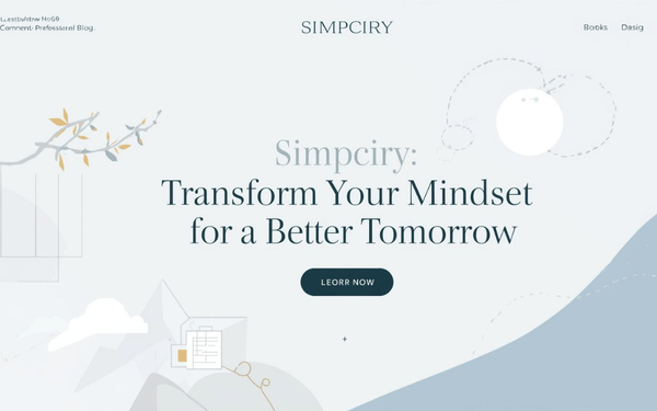 Simpciry: Transform Your Mindset for a Better Tomorrow Simpciry: A minimalist design with a serene blue background, illustrating the transformation of mindset for a clearer tomorrow.