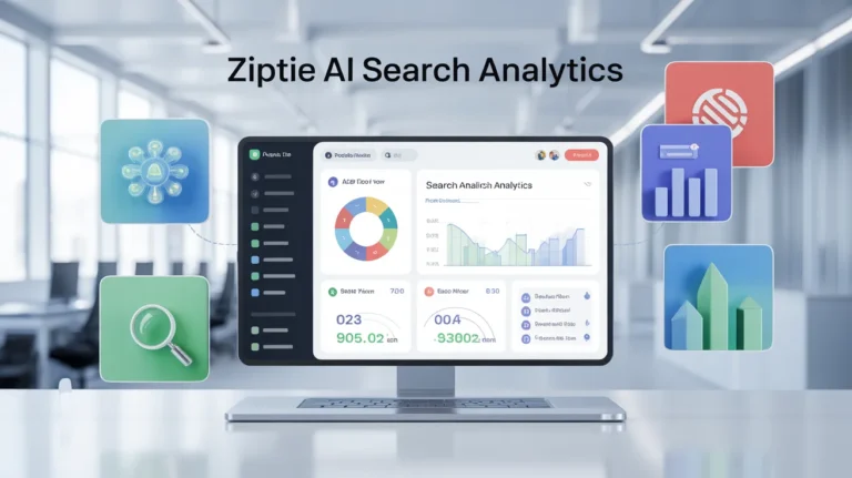 Ziptie AI Search Analytics software interface displaying search performance metrics including stock ticker data and analytical charts